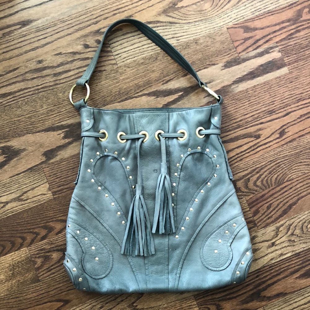 Le’Bulga / Bulga Leather Butterfly Studded Handbag Large